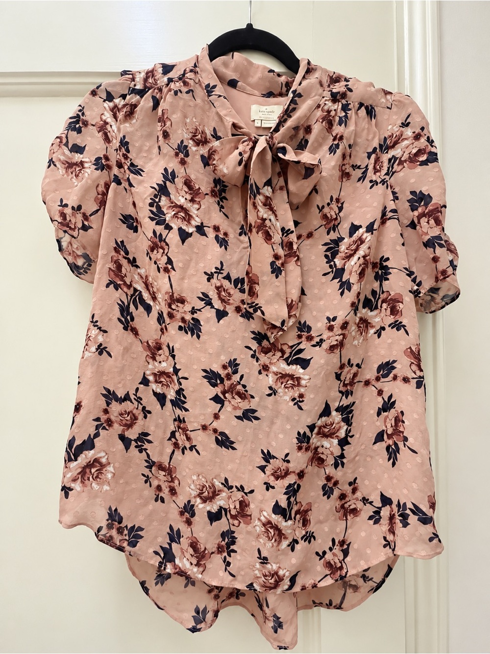 Kate Spade Prairie Rose Clip Floral Tie Neck Blouse Size S